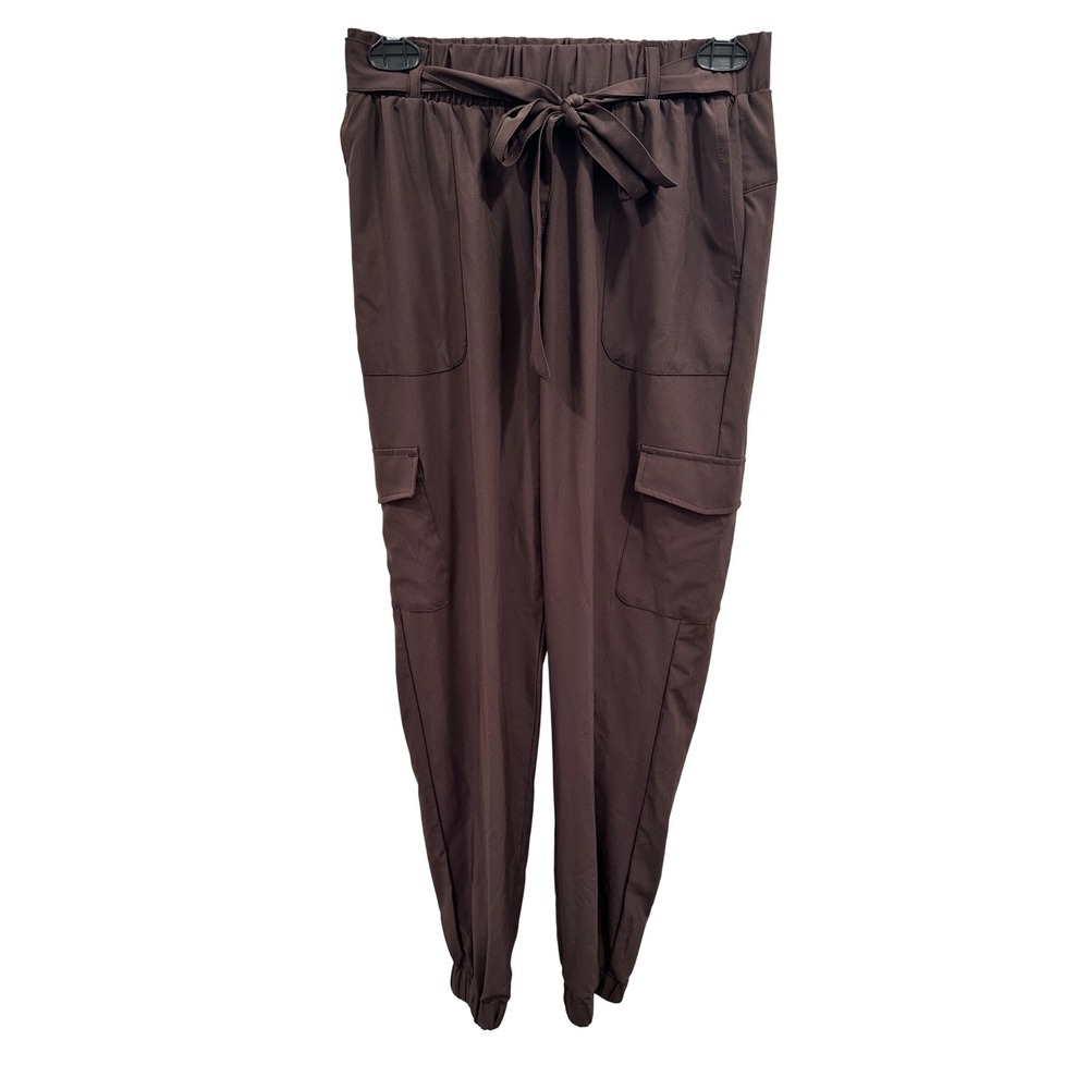 Freely Womens XS Chocolate Brown Cargo Jogger Pants Elastic Waist Tie Athletic